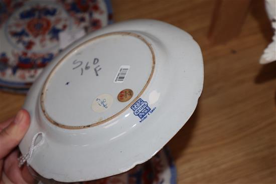 Five Spode stone china floral plates and a tobacco leaf plate, c.1820